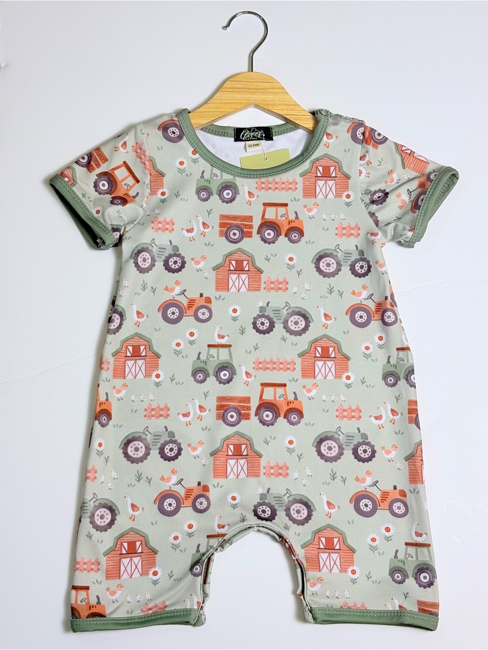 Clover Cottage Green Gander Farm Boy Shorty Bamboo- Cotton Blend 12-24M
